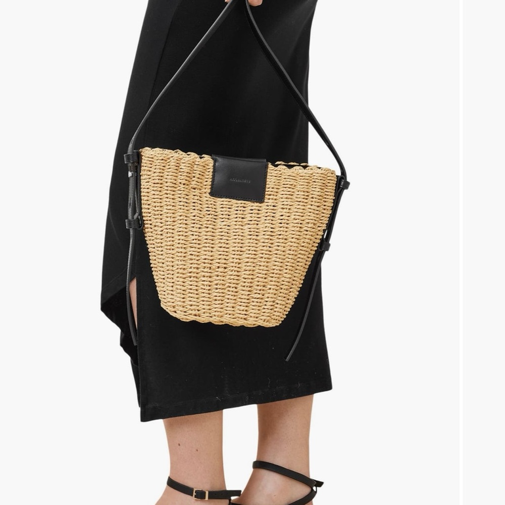 All Saints Tan and Black Woven Shoulder Bag